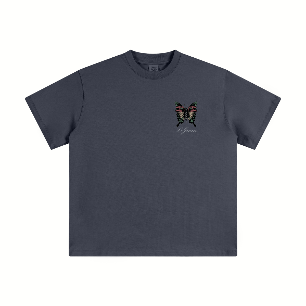 345GSM Unisex Solid-Color Heavyweight Crew Neck T-shirt Greyish Blue