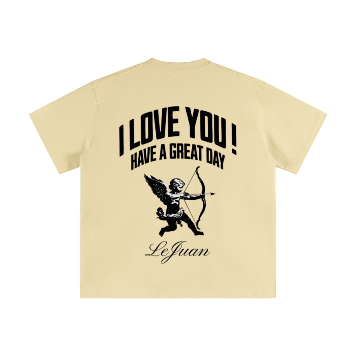 345GSM Unisex Solid-Color Heavyweight Crew Neck T-shirt Cream Apricot