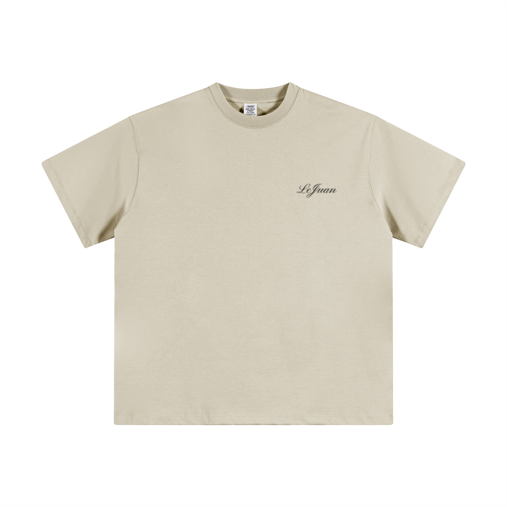 345GSM Unisex Solid-Color Heavyweight Crew Neck T-shirt Grey Apricot