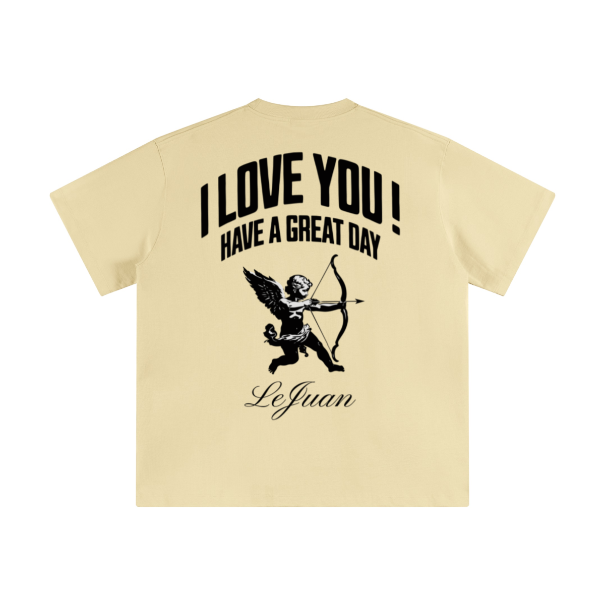 345GSM Unisex Solid-Color Heavyweight Crew Neck T-shirt Cream Apricot