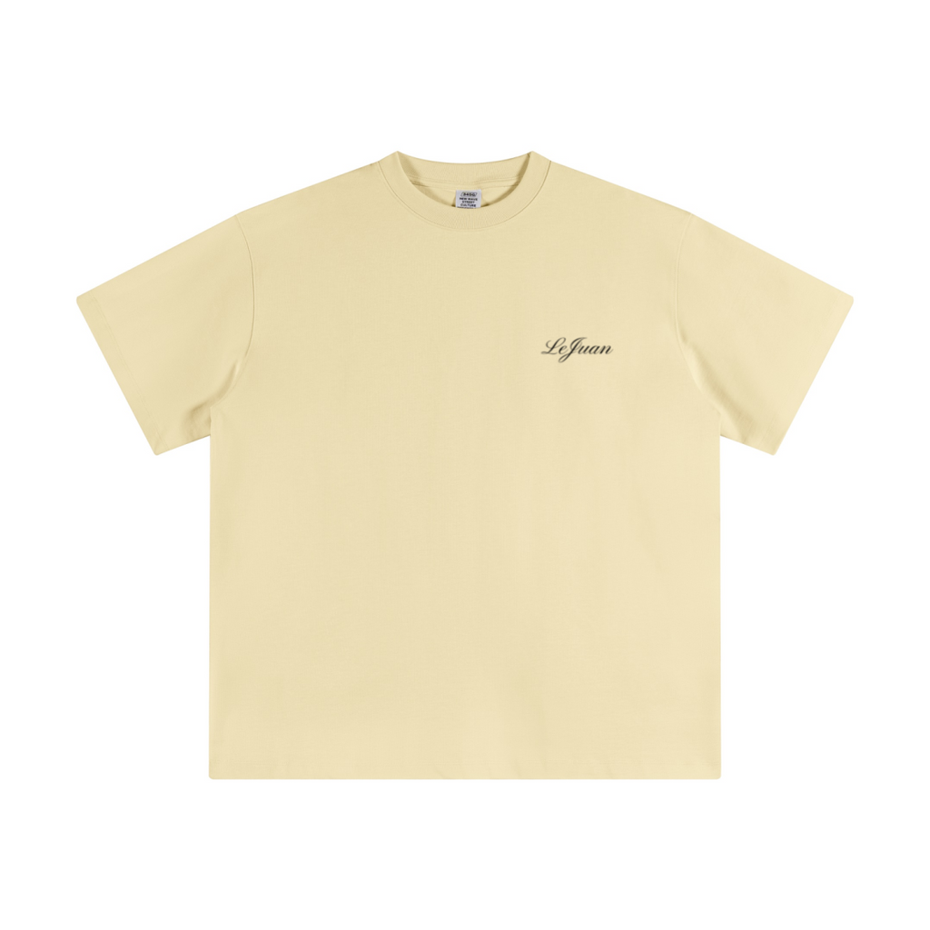 345GSM Unisex Solid-Color Heavyweight Crew Neck T-shirt Cream Apricot