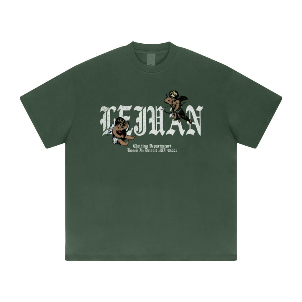 425GSM Unisex Color-Added Heavyweight Solid Color T-shirt Moss Green