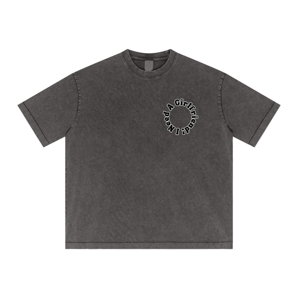 285GSM Unisex Distressed Snow-Wash Batik Plain Fabric T-shirt Dark gray
