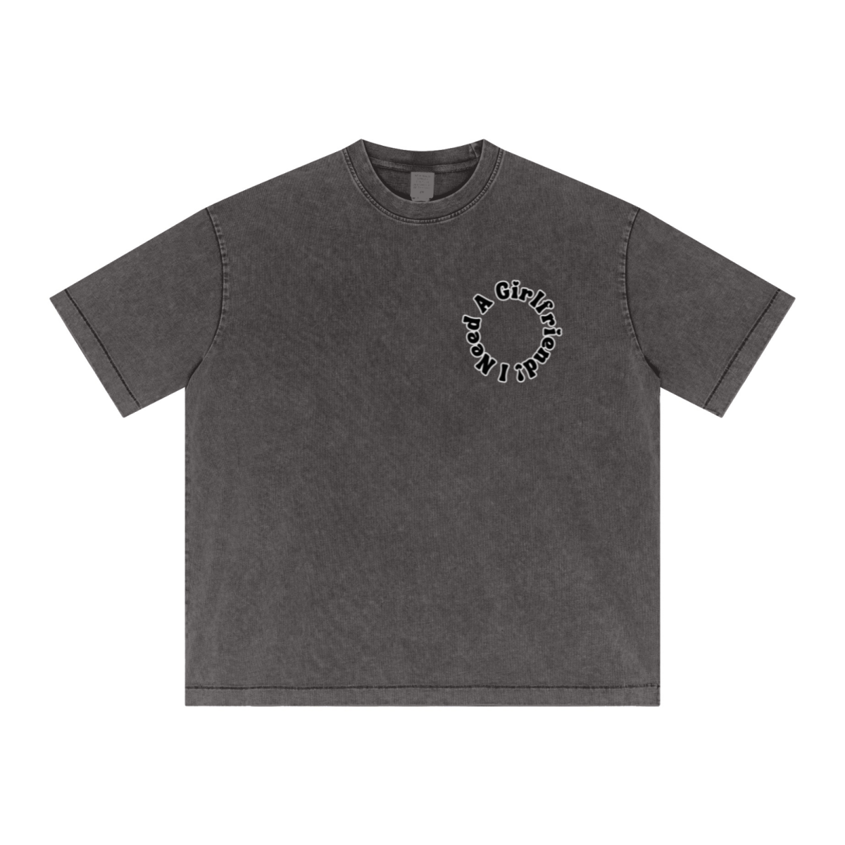 285GSM Unisex Distressed Snow-Wash Batik Plain Fabric T-shirt Dark gray
