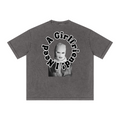 285GSM Unisex Distressed Snow-Wash Batik Plain Fabric T-shirt Dark gray
